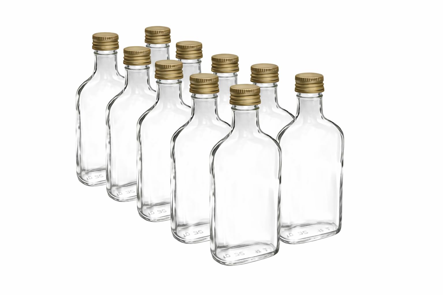 DIAH DO IT AT HOME 10x 200ml Clear Glass Flask Bottles with Airtight Gold Metal Screw Caps - Empty Mini Bottles for Home Brewing, Gin, Vodka, Spirits, Liqueurs, Oils & DIY Party Favors