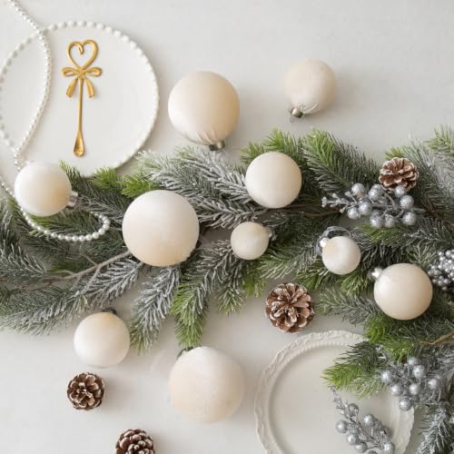 Velvet Christmas Ball Ornaments - 30pcs Flocked Christmas Ornaments Set Shatterproof Classic Hanging Xmas Tree Decorations with Rope for Wreath Holiday Home Decor (Cream) - image 3