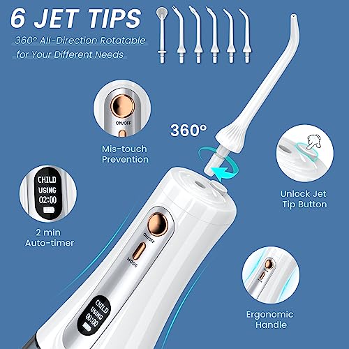 350ML Water Flossers for Teeth - OLED Display Powerful Electric Flosser with 5 Modes 6 Jet Tips, Portable Cordless Water Dental Flosser IPX7 Waterproof Oral Irrigator for Home Travel - Thumbnail 4