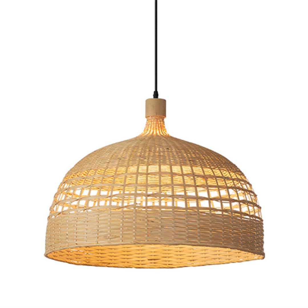 LYMSXAZOU Farmhouse Ceiling Pendant Lighting Hand-Woven Bamboo Wicker Rattan Chandeliers Rural Style Tightly Woven Lampshade Dining Room Height Adjustable Hanging Light