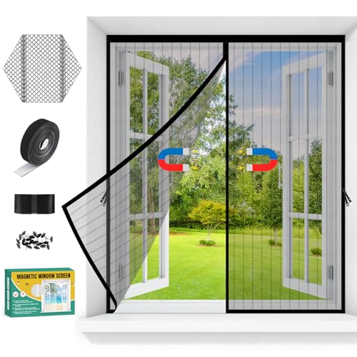 Moustiquaire Fenetre Magnetique,Toile Moustiquaire Fenêtre Sans Perçage Fermeture Automatique,Rideau Anti Moustique avec Ruban Adhésif,Filet Moustiquaires...