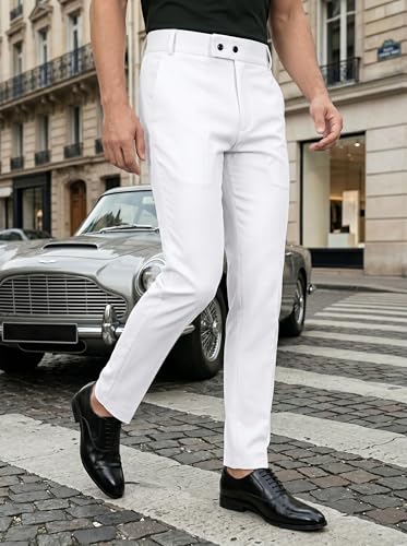 Image of erke Men's Slim Fit Formal Trouser with 4-Way Stretch | Lycra Blend Wrinkle Resistant Office Chinos for Men | Mid Rise Tapered Trousers for Men