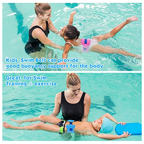 Wettarn 2 Pcs Kids Swim Belt With Adjustable Strap, Eva Buoyancy Belt For Youth Children Junior Water Aerobics Swimming Belt Fitness Foam Flotation Aid For Pool Swimming Training, Blue And Pink #TOP3