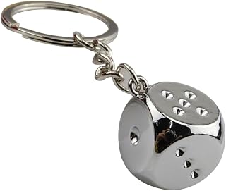 YARNOW Creative Metal Dice Keychain Pendant for Car Key and Bag with Silver Finish, Fashionable Dice Accessory for Valentine's Day Gift or Birthday Present