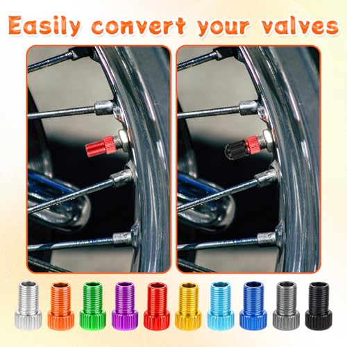 20 PCS Presta to Schrader Valve Adapter, Presta Valve Adaptor Colorful Convert Presta-to Schrader Adaptor Universal Inflate Tire Using Standard Pump or Air Compressor Bike Inflatable Connector