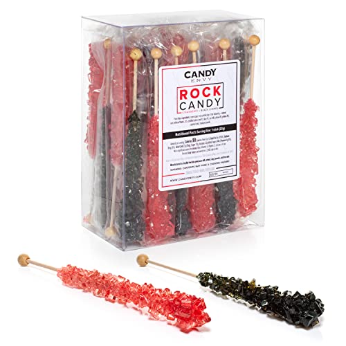 Candy Envy Black & Red Rock Candy Crystal Sticks - 24 Count #TOP24
