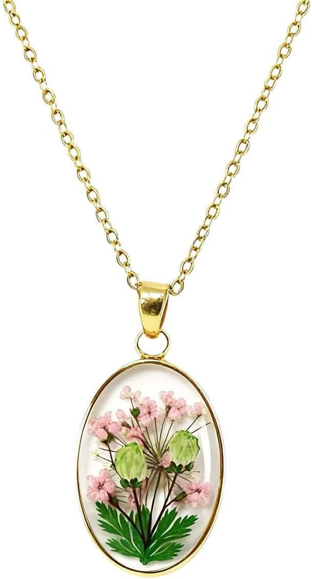 Handmade Vintage Pressed Flower Necklace, Vintage Boho Floral Pendant Jewelry for Women, Hippie Style Necklace with Gift Box, Unique Handmade Gifts for Mom, Daughter & Best Friend