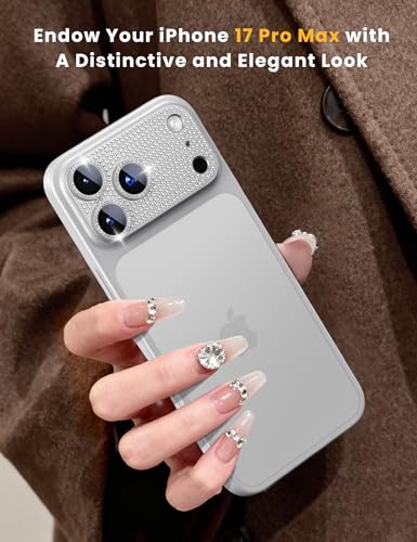 Image of Hoerrye Bling Diamond Camera Lens Protector for iPhone 17 Pro Max - [1:1 Full Coverage][Strong Adsorption] 9H+ Tempered Glass Screen Protective Cover Case Friendly,Glitter Silver