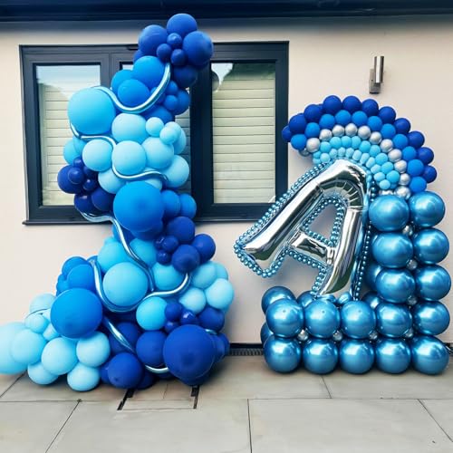 HILAVO Blue Balloon Garland Arch Kit 12 Inch 90 Pcs Metallic Chrome Pearl Baby Light Dark Royal Blue Latex Balloons for Baby Shower Birthday Wedding Ocean Party Decorations - Image 2