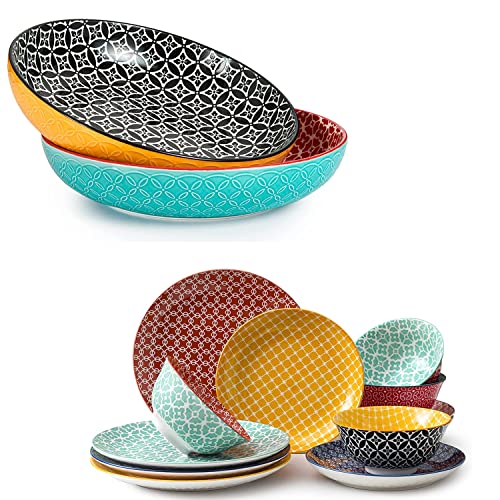 Dowan Bundle 14 Pieces Dish Set Include 4 Dinner Plates, 4 Salad Plates, 4 Soup Bowls, 2 Serving Bowls #TOP18
