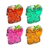 CHLJAR 12oz Halloween Skull Glass Cup, 4Pcs Fun Wine Glass, Clear Skull Drinking Cup, for Cocktail Margarita Whiskey Juice, Halloween Party Decorations Gifts