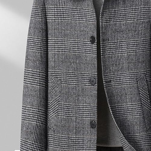 Mens Winter Quilted Trench Coat Lapel Single Breasted Wool Blend Pea Coat Chunky Warm Mid Long Business Overcoat3