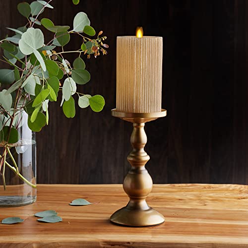 Image of Luminara Metallic Embossed Pillar, Champagne Flameless LED Candle 3.25 inch x 6.5 inch, Battery Operated Real Flame Technology w /Timer Function, Paraffin Wax