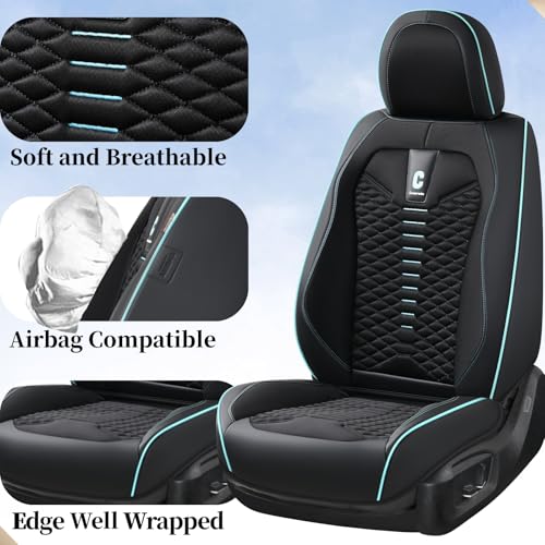 Image of Coverado Car Seat Covers Full Set, 5 Seats Universal Seat Covers for Cars, Breathable Fabric Faux Leather Auto Seat Cushions, Front and Rear Seat Protectors Fit for Most Cars, Black& Blueline