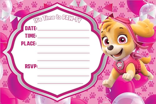 ENDLESS CHOICES Set of 40 Invitation Cards Paw P Skye -Themed Happy Birthday Invitation Cards - Lightweight (230g) Postcard Style Invites for the Perfect Party Pack