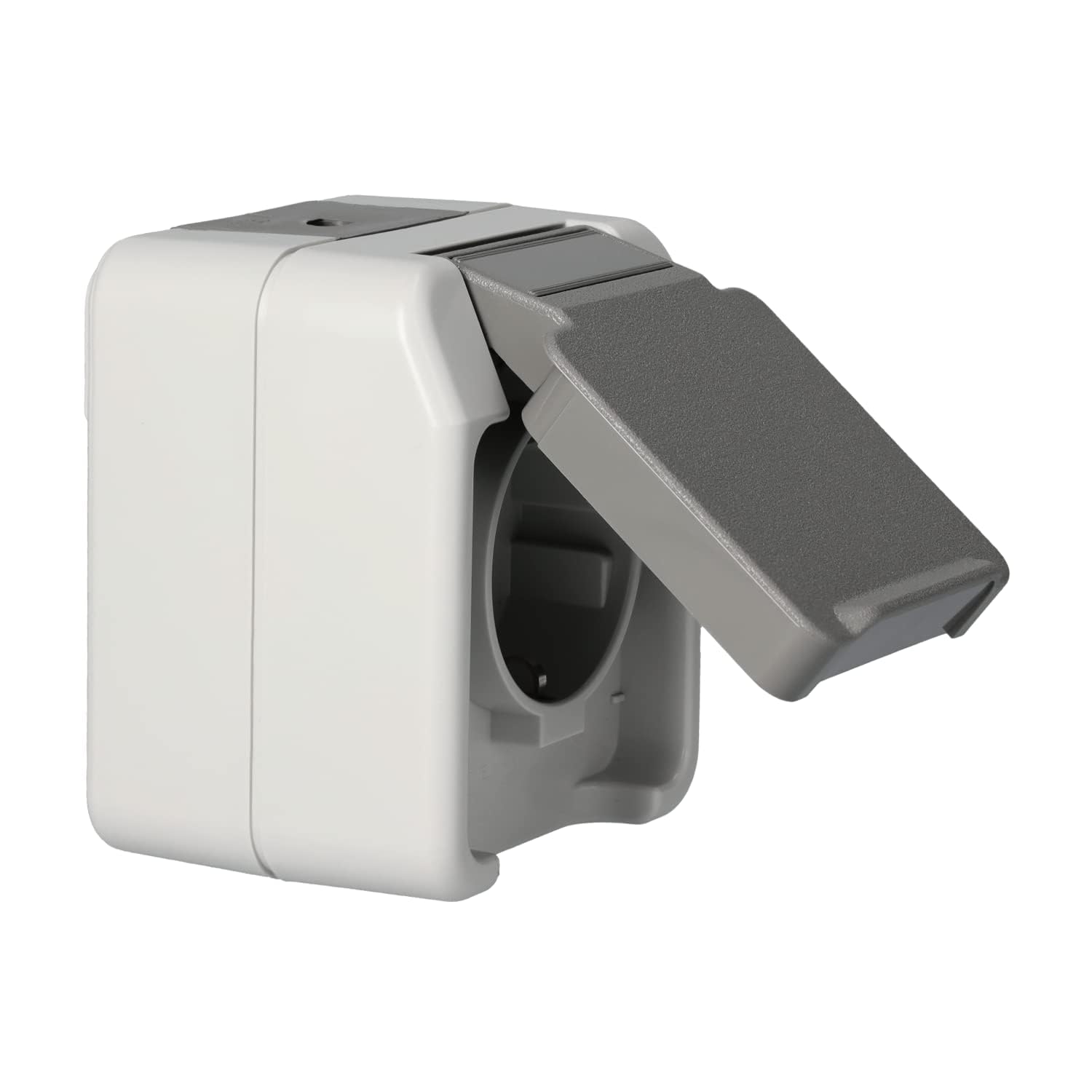 Schneider Electric Merten Schuko-Steckdose mit Klappdeckel, Aufputz, IP 44, Aquastar, lichtgrau, thermoplastisch, Artikelnummer MEG2301-8029, 1 Stück