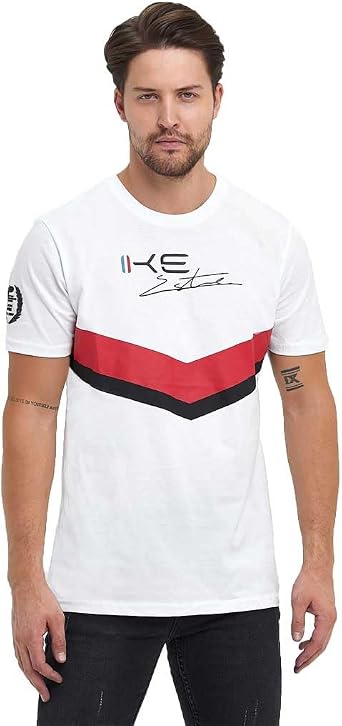 Beyaz Renk K rm z  Siyah Bask l  Erkek K sa Kol Bisiklet Yaka T-shirt