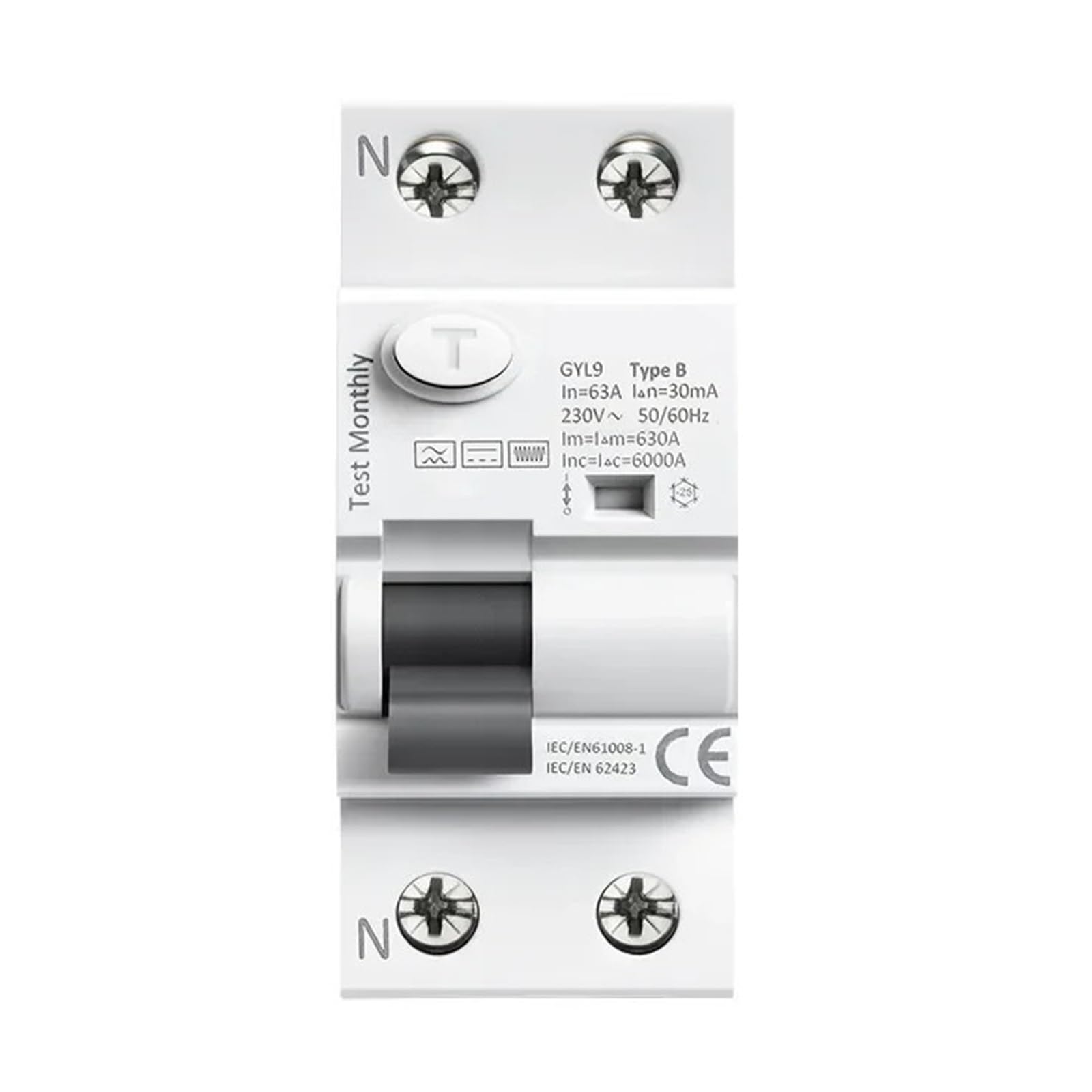 GYL9 B Tipo RCCB disyuntor de Corriente Residual DC ELCB 2P 4P 40A 63A 30mA 100mA 300mA Tipo B RCD Fuga 6KA(2 Pole,40A 300mA)