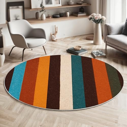 Tapis rond rayures rétro classic shaggy chambre vertical coloré - 3