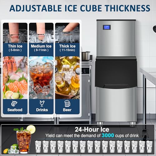 Image of Commercial Ice Maker Machine 500LBS /24H 360LBS Ice Bin LCD Touch Screen Self Cleaning Function Freestanding Ice Maker 156 Counts Ice Ready in 5-10 min Clear Ice Cube for Cafe, Bar, Home