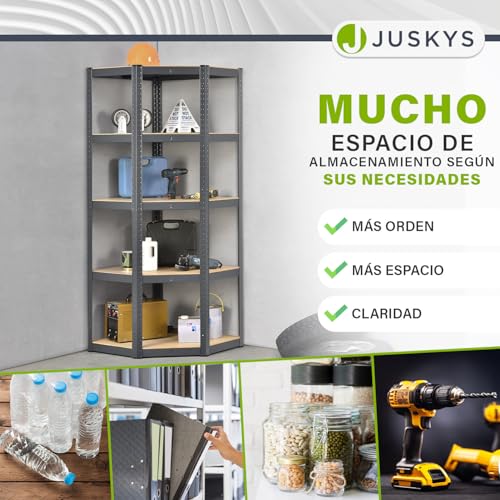 Juskys Estantería esquinera de almacenaje Corner Basic 180 x 70 x 40-70 cm (AlxAxP) | 875 kg | 5 estantes | Metal galvanizado | Estantería para Cargas Pesadas Estantería para sótanos (Gris) - imagen 3