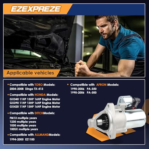 Image of Ezexpreze Honda GX340 GX390 GX420 18513 Starter 11-13HP Toro Dingo TX-413 2004 2005 2006 2007 2008 410-52044 128000-2750 128000-3400 31210-ZE3-013 31210-ZE3-023 9712809-275 113231 DB5B6 DB5B8 SND0288