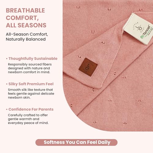 Image of Pointelle 100% Tencel Baby Blanket 30x40 in, Rose, Oeko-Tex Certified, Silky Soft Knit, Thermal-Regulating Swaddle and Receiving Blanket for Newborns