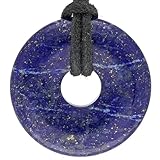 Lebensquelle Plus Edelstein Donut Ø 30 mm + Baumwollband + Edelsteinkarte | Naturstein Anhänger Halskette | Echte Heilsteinkette inkl. Band (Lapislazuli)