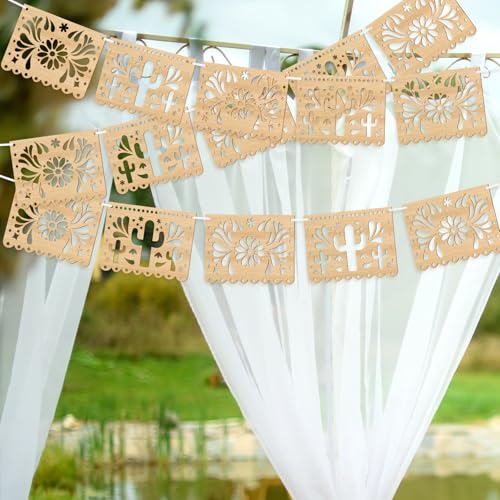 Image of Simgoing 4 Pack Papel Picado Classroom Decor Wooden Mexican Banners,Fresh