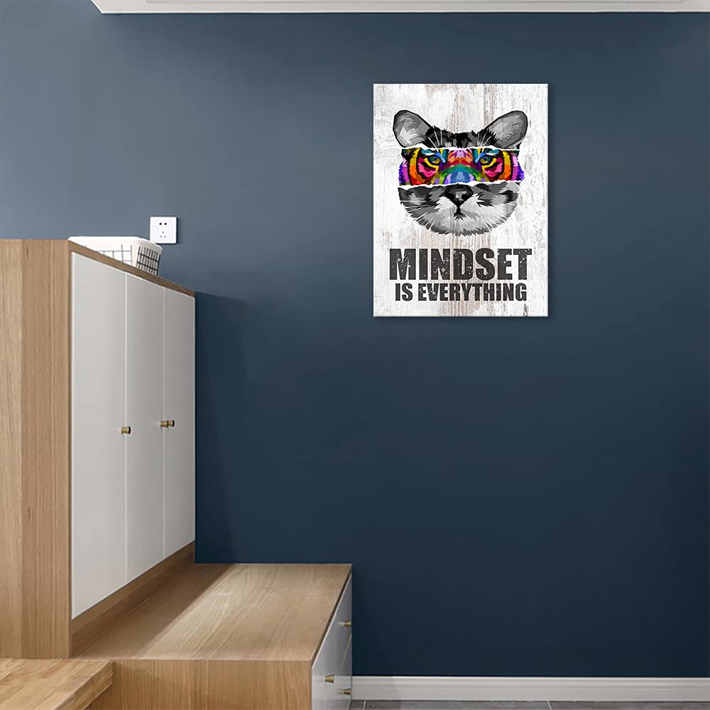 Mindset is Everything - Lienzo inspirador para pared, diseño de gato y tigre, diseño moderno motivacional, con texto en inglés "Mindset is Everything