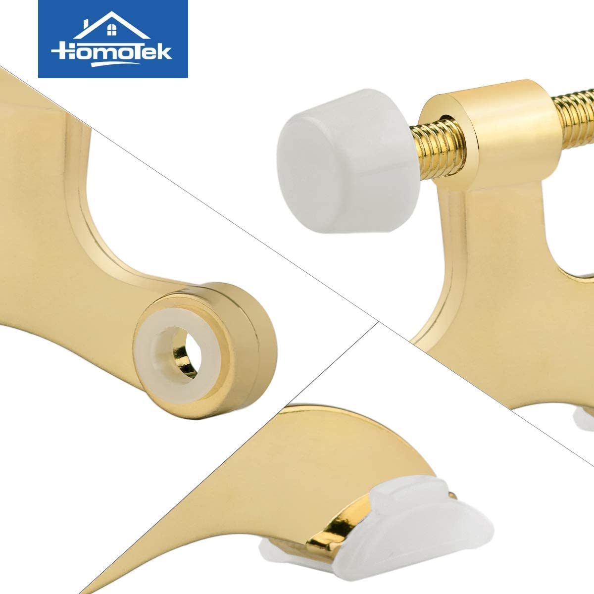 HOMOTEK 4 Pack Hinge Pin Bright Brass Door Stopper, Gold Door Stops, Adjustable