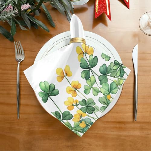 St. Patrick's Day Cloth Napkin Border of Green Clover Yellow Flowers Decor Cloth Napkin Set of 6 Washable Reusable Polyester Table Napkins for Family Dinner Party Holiday by senya - Used condition - Image 3