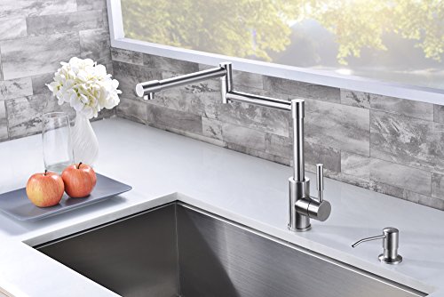 Heouty Modern Single Handle 2 Joints Free Rotating Sus304 Stainless Steel Pot Filler Faucet, Brushed Nickel Deck Mounted Kitchen Sink Faucet #TOP3