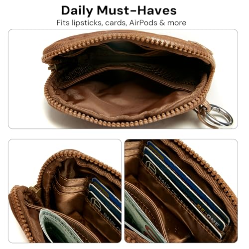 Image of Keychain Wallet Mini Zip Around Wristlet Wallets for Women Detachable Wristlet Portable Coin Purse Small Wallets Brown