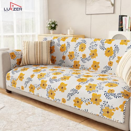Image of Lukzer 3 Seater Sofa Cover Quilted Reversible WaveEdge Ultrasonic Cut Sofa Mat with Back and Hand Rest Covers - Brick Bloom - Washable Sofa Protector for Modern Living Room 180 x 150 CM /SC-201-03WB