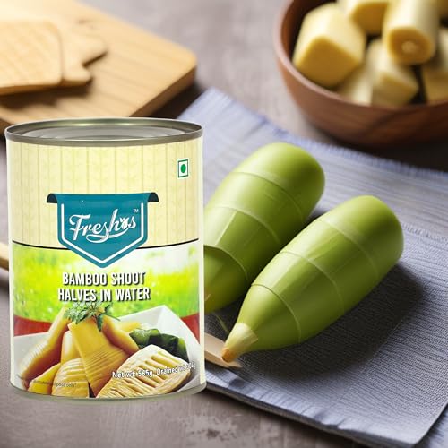 Image of Freshos Bamboo Shoot Halves in Water, 565 g, White & Yellow