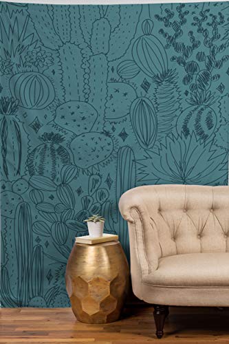 Image of Society6 Society 6Doodle by Meg Cactus Scenes in Blue Tapestry, 60 in x 80 in, Multi