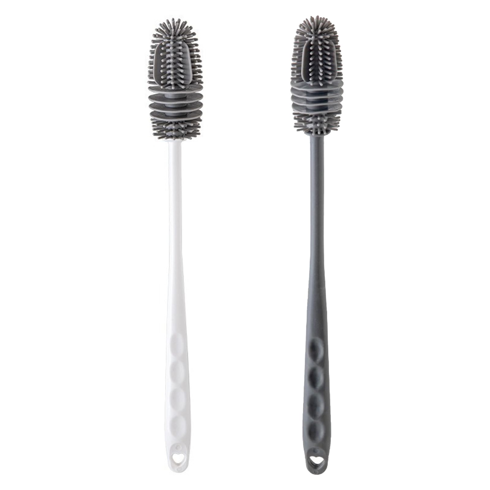 2 Pack Silicone Bottle Brush, Colour-Coded (White & Grey) with 28cm Handle, 360°Rotating Head & Antibacterial Bristles, for Baby Bottles, Coffee Cups, Blender Jars
