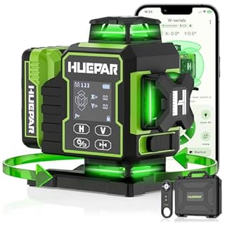Huepar 2024 Nuova Edizione W04CG Livella Laser 4D, Livella Laser con Display LCD con Base Motore Rotante, Laser a Linea Trasversale Autolivellante a 360° - Telecomando Bluetooth, Modalità a Impulsi