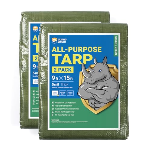 GUARD SHIELD Tarp Green 9x15 Feet Multi Purpose Waterproof Poly Tarp Cover 5mil (2-Pack)