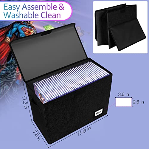 Image of 10 Pack Comic Book Storage Box 15.8 inch X 7.8 inch X 11.8 inch, Collapsible Holds 160-180 Comic Book Organizer Heavy Duty Bin Container Holder Shelf (Black)