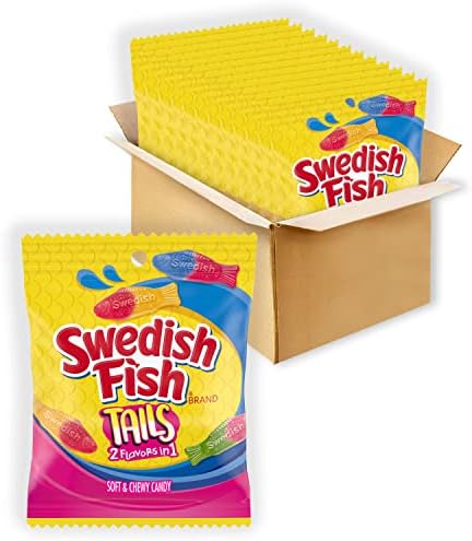SWEDISH FISH Tails 2 Flavors in 1 Soft & Chewy Candy, 12 - 3.6 oz Bags