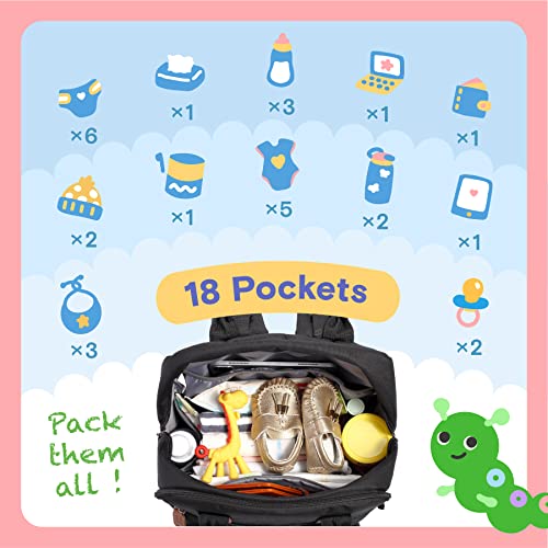 Iniuniu Diaper Bag Backpack, 4 In 1 Kit Large Unisex Baby Bags For Boys Girls, Waterproof Travel Back Pack With Diaper Pouch, Washable Changing Pad, Pacifier Case And Stroller Straps, Black #TOP3