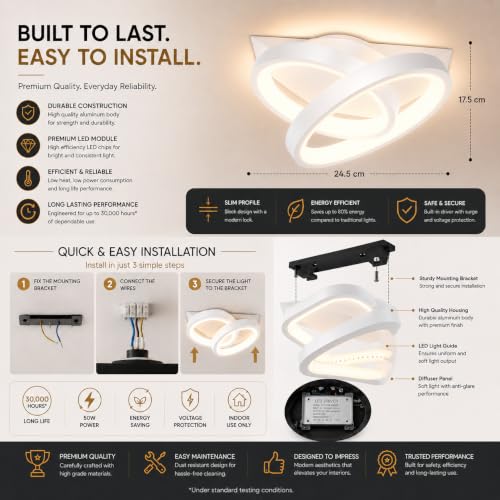 Image of 50W Round LED Ceiling Light, Modern Chandelier Ceiling Lamp, 3 Color Modes Warm /Natural /Cool White, CRI 97 Eye Protection, Anti-Glare Lighting for Bedroom, Living Room, Hall, Office, White