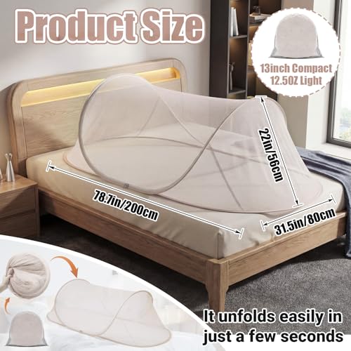 Image of Large Pop up Mosquito Net for Camping Portable Foldable Mosquito Tent Bug Net Bed Travel Patio Outdoor 78 x 31 x 22 Inch Bug Netting Mesh Tent Canopy for Adults Bedroom, Brown