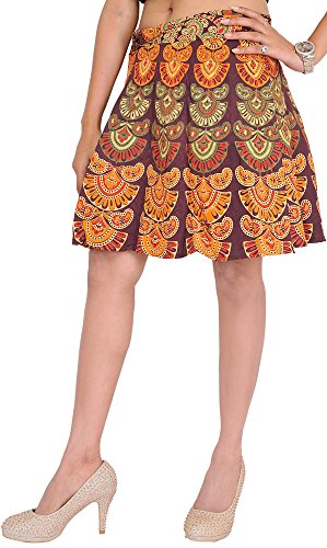 Image of Exotic India Sanganeri Wrap-Around Mini-Skirt with Printed Motifs