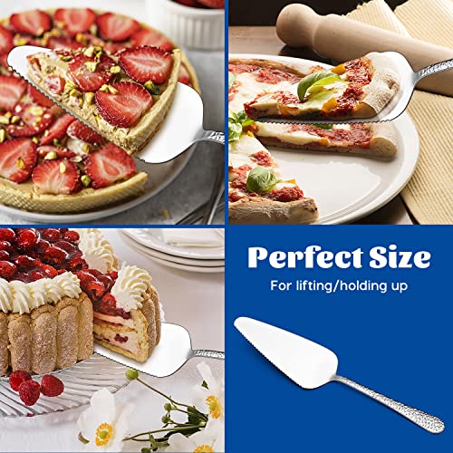 5-Piece Pie Server, E-Far Hammered Stainless Steel Cake Server Spatula Cutter For Pastry Cheese Pizza, Serrated Edge With Round Handle, Mirror Polished & Dishwasher Safe-9 Inch #TOP5