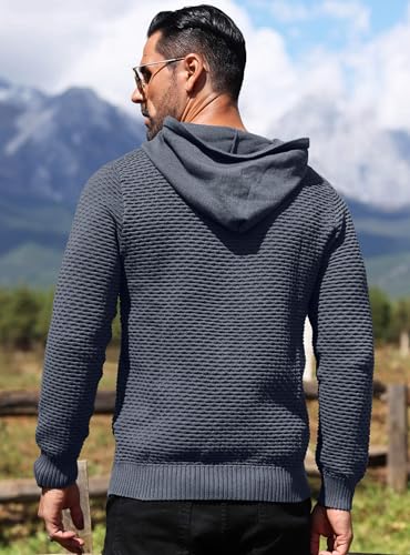HYPESTFIT Men's Form Fitting Knit Pullover Sweater Hoodie Drawstring Hooded Sweatshirt3