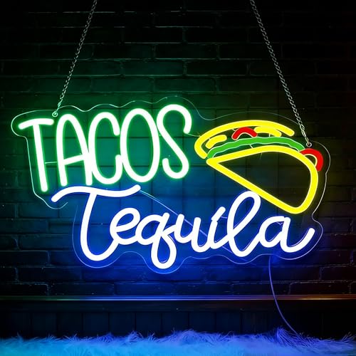 Image of Neon Sign, JGHTURIE Tacos Neon Signs for Wall Decor Food Led Signs Yellow Light Up Sign for Restaurant Kitchen Bar Party Coffee Home Decoration, USB Powered