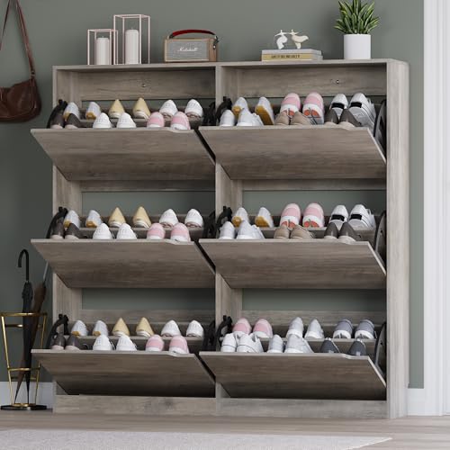Shoe Cabinet with 6 Flip Drawers, Slim Narrow Shoe Storage Cabinet, Freestanding Shoe Organizer for Entryway, Hallway, Foyer